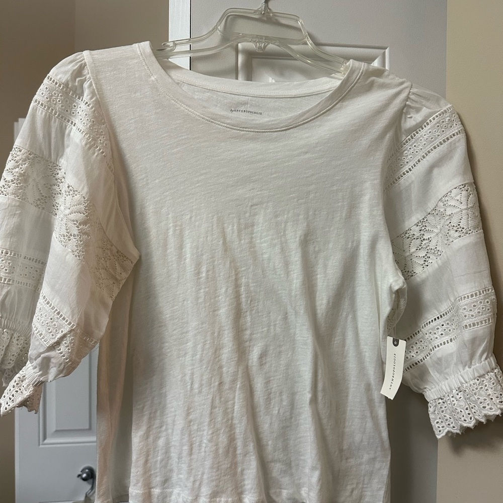 White cotton shirt NWT and crochet detailed arms